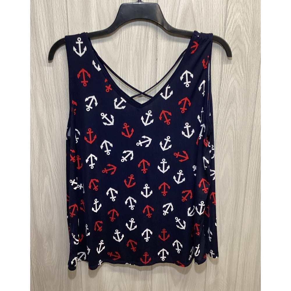 RUE JUJU Women's (Size XL) Sleeveless V-Neck Anchor Pattern Shirt (2G)
